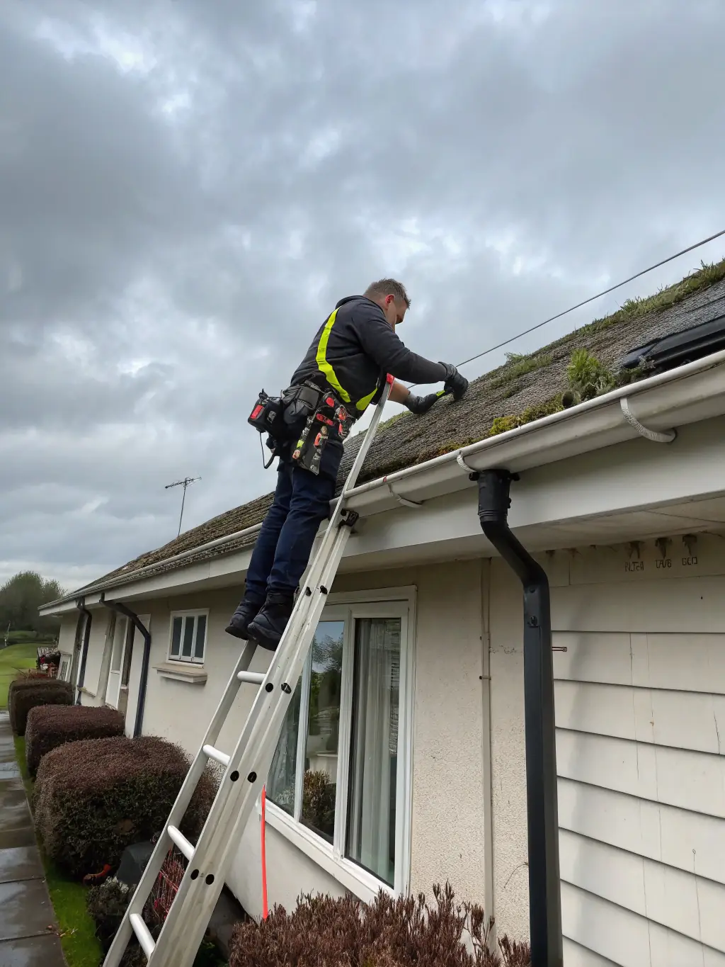 A friendly Gutter Cleaning Granite Bay technician smiling and holding professional cleaning equipment, showcasing their expertise and approachability.