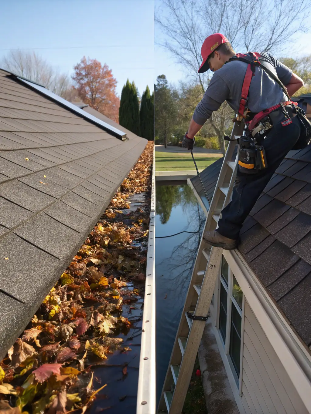 A before-and-after shot of a gutter cleaned by Gutter Cleaning Granite Bay, demonstrating the effectiveness of their services.